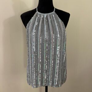 silver sequin & beaded halter top